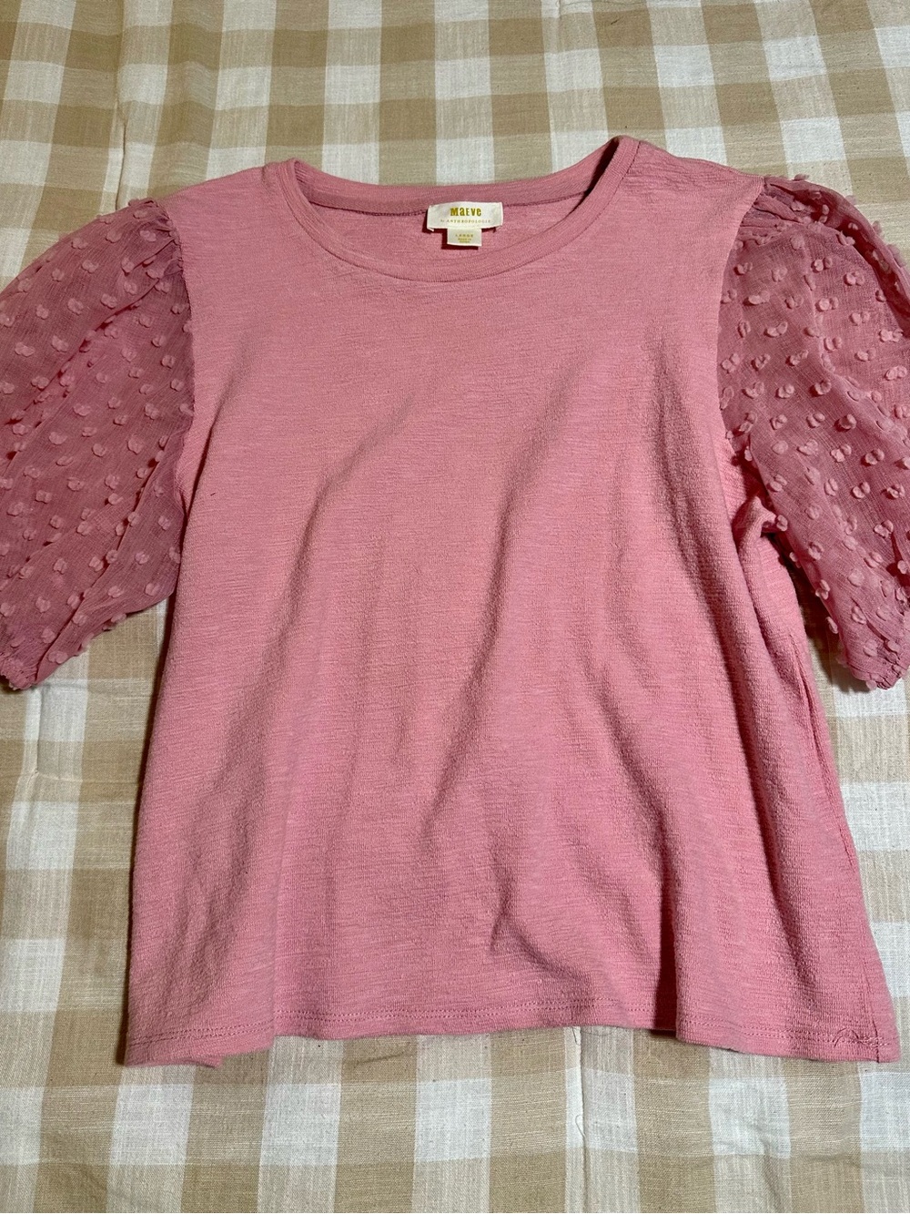 Anthropologie Pink Puff-Sleeve Knit Tee